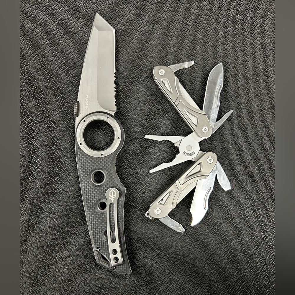 Gerber folding knife and mini multitool